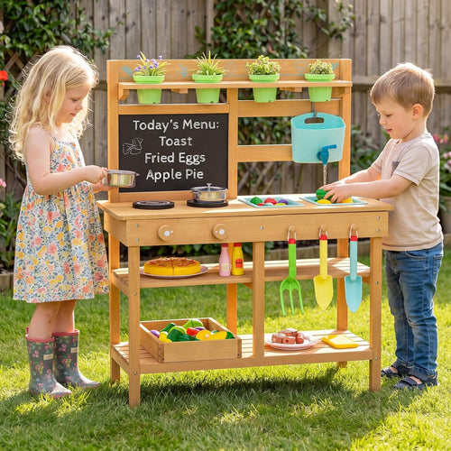 OLAKIDS Outdoor Mud Kitchen for Kids with Running Water & Accessories for Ages 3+