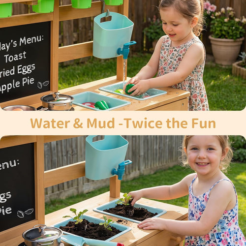 OLAKIDS Outdoor Mud Kitchen for Kids with Running Water & Accessories for Ages 3+