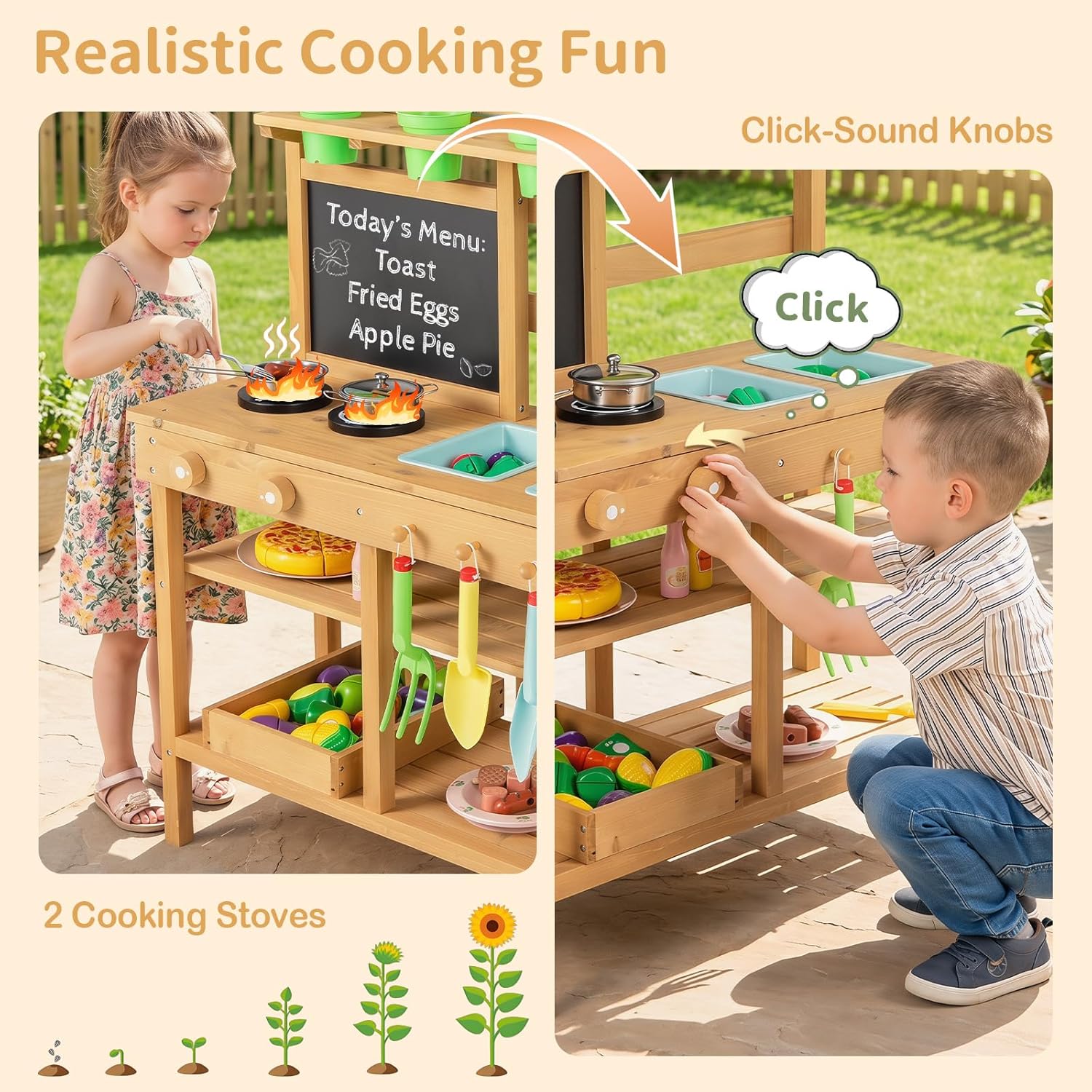 OLAKIDS Outdoor Mud Kitchen for Kids with Running Water & Accessories for Ages 3+