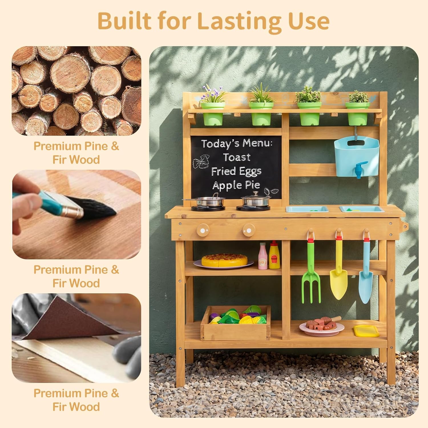 OLAKIDS Outdoor Mud Kitchen for Kids with Running Water & Accessories for Ages 3+