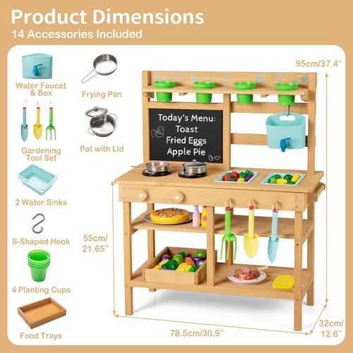 OLAKIDS Outdoor Mud Kitchen for Kids with Running Water & Accessories for Ages 3+