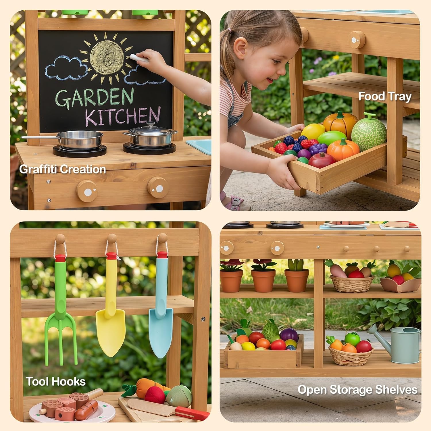 OLAKIDS Outdoor Mud Kitchen for Kids with Running Water & Accessories for Ages 3+