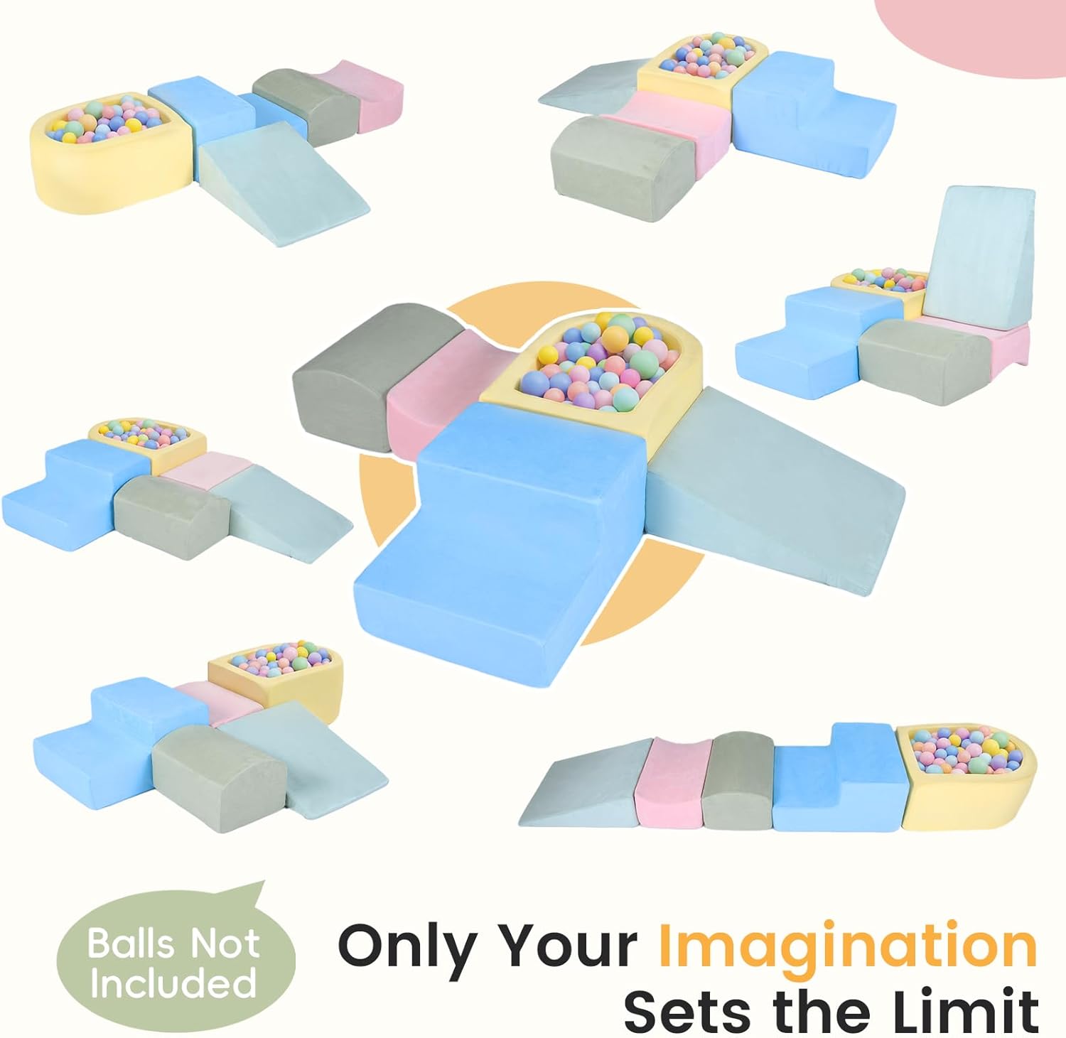 OLAKIDS Toddler Foam Climbing Blocks 5PC, Climb Crawl Play Set with Ball Pit