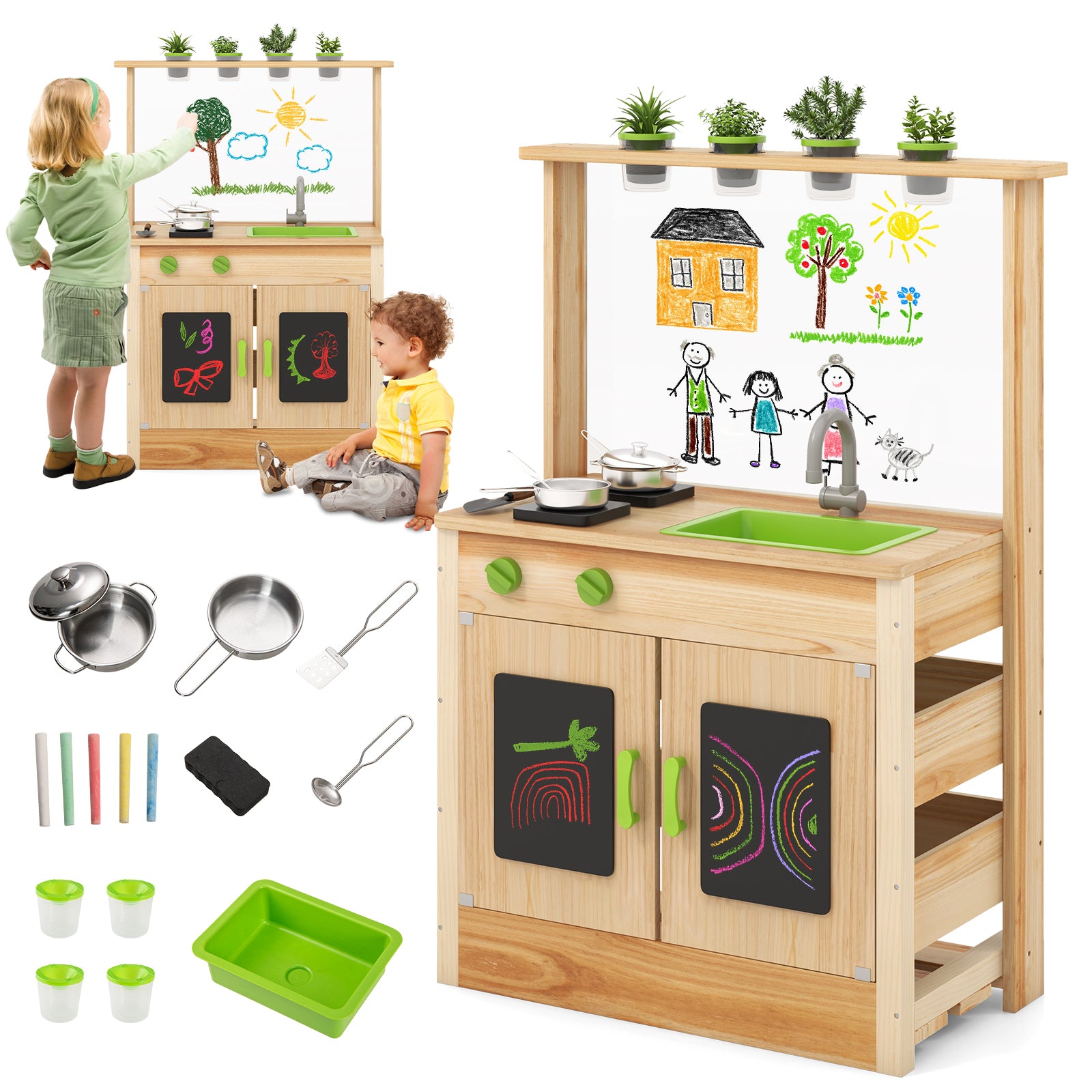 OLAKIDS Outdoor Mud Kitchen Playset with Faucet & Sink for Backyard Fun Ages 3+