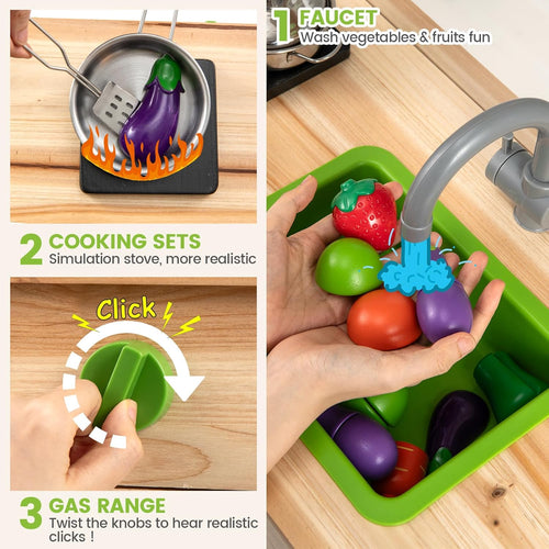 OLAKIDS Mud Kitchen, Outdoor Play Kitchen with Awning Faucet Stoves Cooking Accessories Removable Sink Wooden Kids Kitchen Playset Backyard Garden Toys for Boys Girls Ages 3+