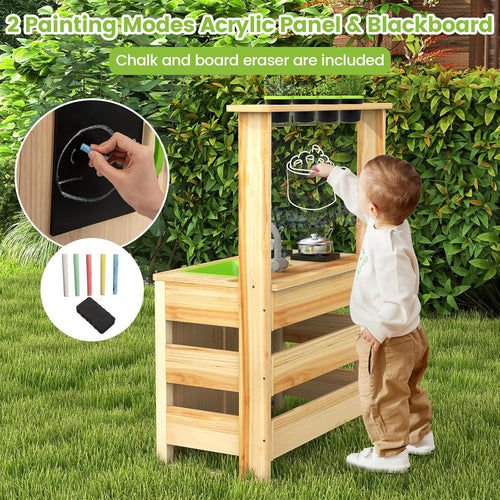 OLAKIDS Mud Kitchen, Outdoor Play Kitchen with Awning Faucet Stoves Cooking Accessories Removable Sink Wooden Kids Kitchen Playset Backyard Garden Toys for Boys Girls Ages 3+