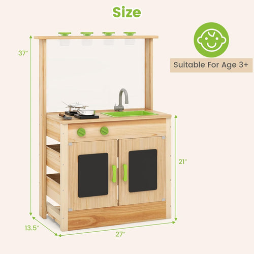 OLAKIDS Mud Kitchen, Outdoor Play Kitchen with Awning Faucet Stoves Cooking Accessories Removable Sink Wooden Kids Kitchen Playset Backyard Garden Toys for Boys Girls Ages 3+