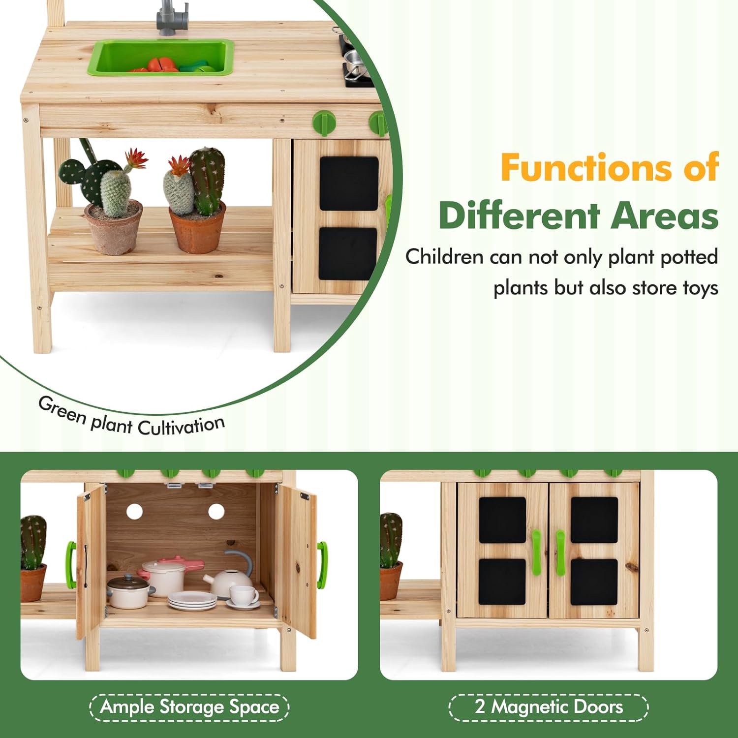 OLAKIDS Wooden Mud Kitchen, Outdoor Play Kitchen for Backyard & Garden