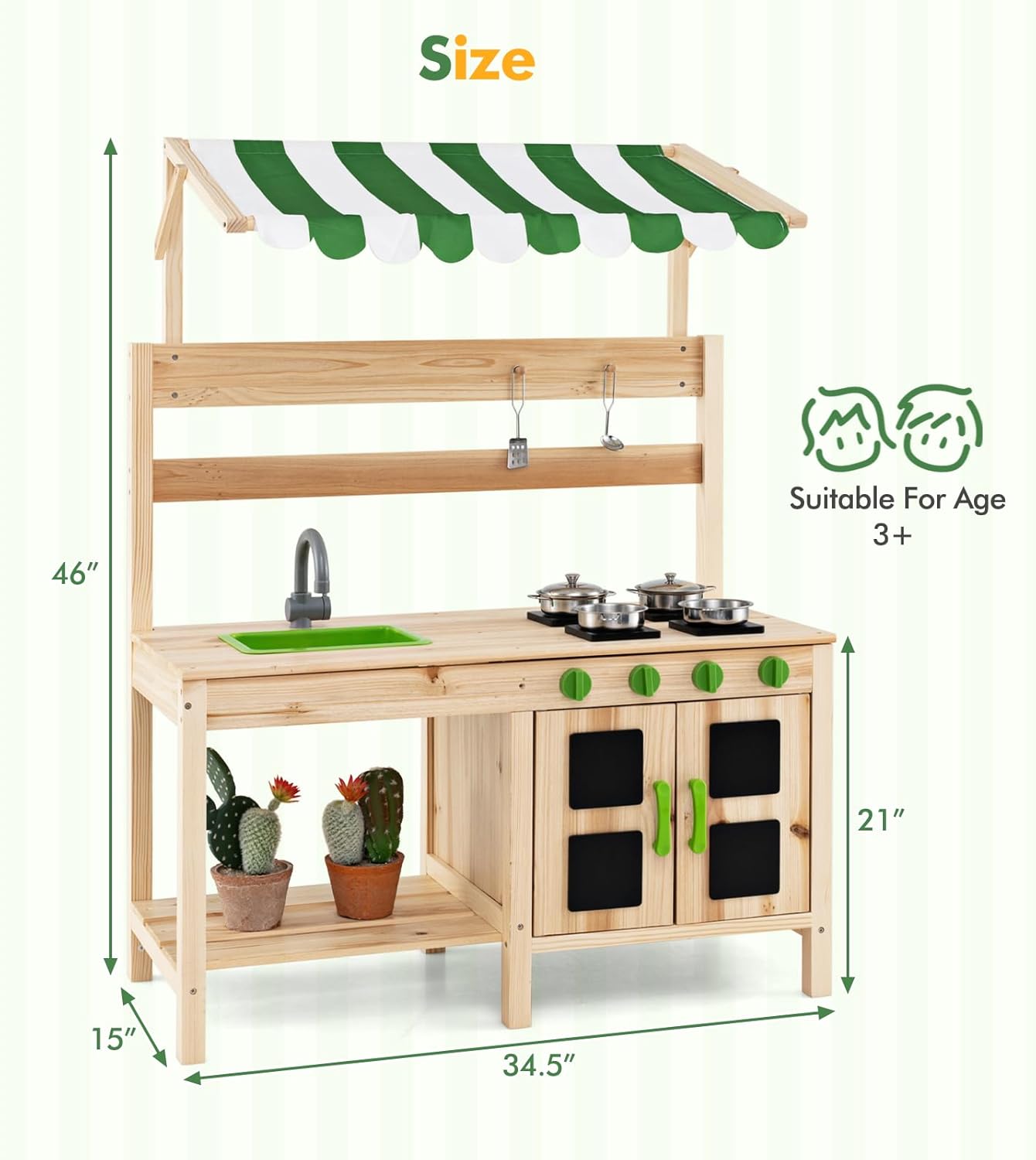OLAKIDS Wooden Mud Kitchen, Outdoor Play Kitchen for Backyard & Garden