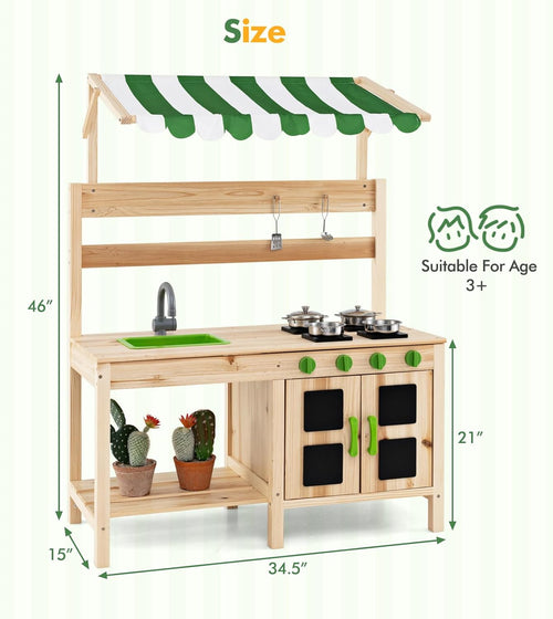 OLAKIDS Wooden Mud Kitchen, Outdoor Play Kitchen for Backyard & Garden