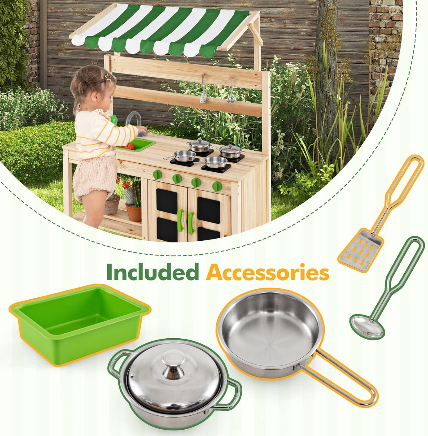OLAKIDS Wooden Mud Kitchen, Outdoor Play Kitchen for Backyard & Garden