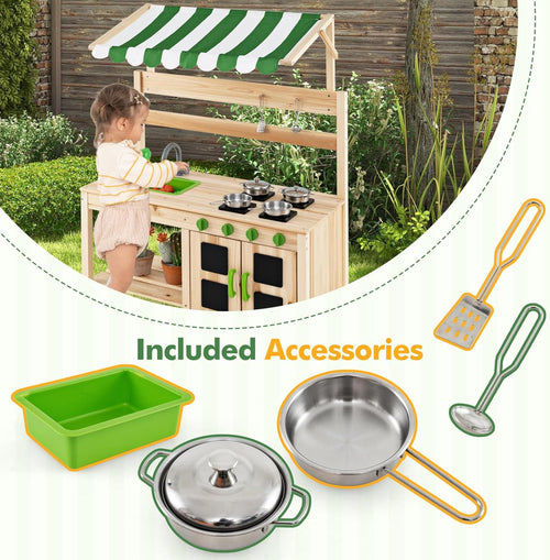 OLAKIDS Wooden Mud Kitchen, Outdoor Play Kitchen for Backyard & Garden
