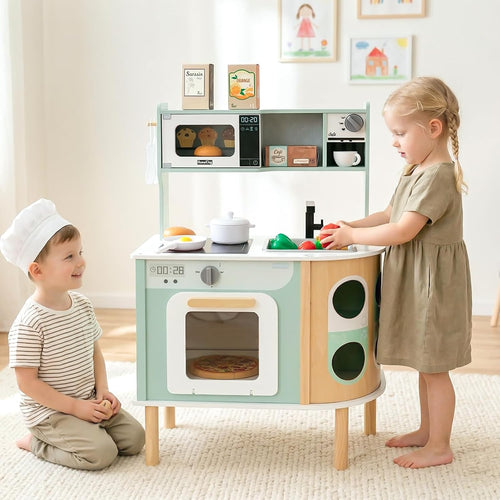 OLAKIDS Kids Kitchen Playset, Toddler Wooden Pretend Cooking Set for Children Boys Girls