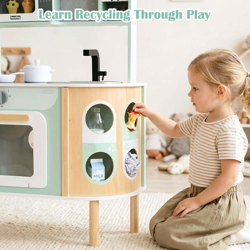 OLAKIDS Kids Kitchen Playset, Toddler Wooden Pretend Cooking Set for Children Boys Girls