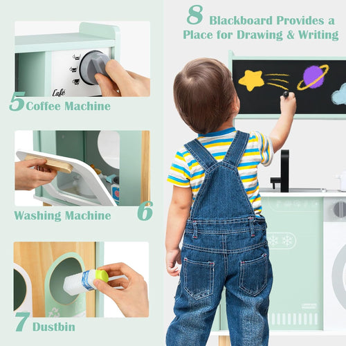 OLAKIDS Kids Kitchen Playset, Toddler Wooden Pretend Cooking Set for Children Boys Girls