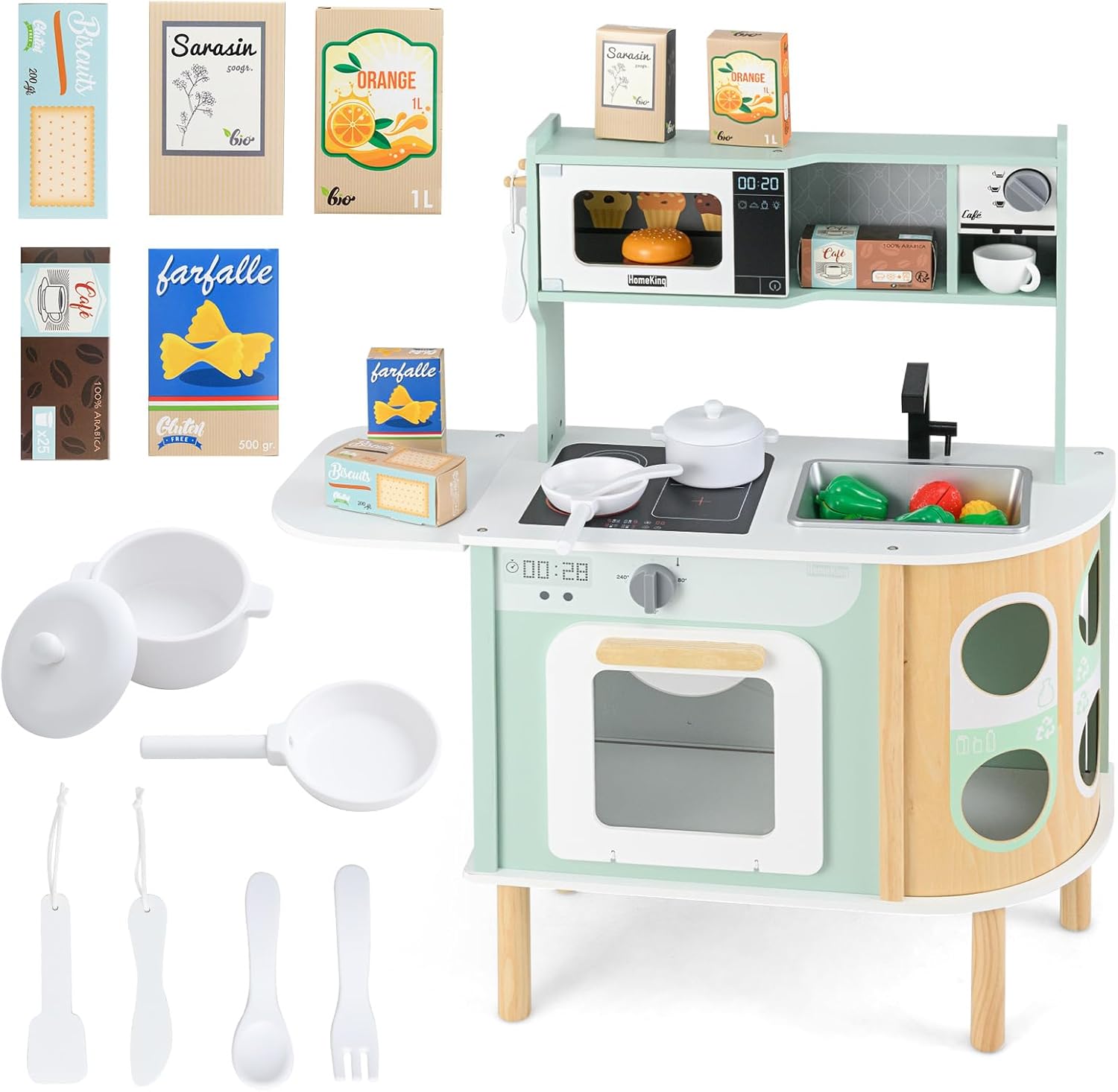 OLAKIDS Kids Kitchen Playset, Toddler Wooden Pretend Cooking Set for Children Boys Girls