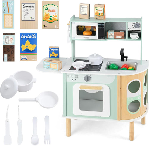OLAKIDS Kids Kitchen Playset, Toddler Wooden Pretend Cooking Set for Children Boys Girls