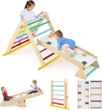 Olakids Pikler Triangle Set 7 in 1 Climbing Toys for Toddlers Foldable Baby Wood Montessori Jungle Gym