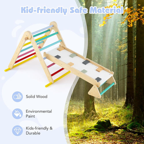 Olakids Pikler Triangle Set 7 in 1 Climbing Toys for Toddlers Foldable Baby Wood Montessori Jungle Gym