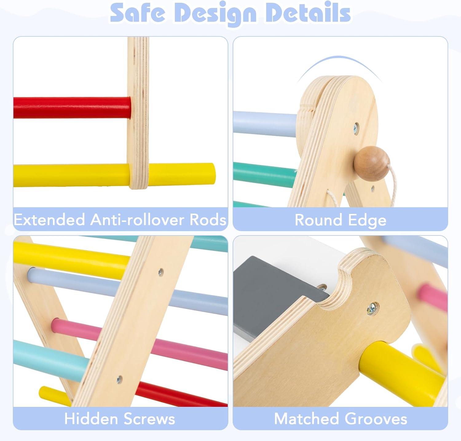 Olakids Pikler Triangle Set 7 in 1 Climbing Toys for Toddlers Foldable Baby Wood Montessori Jungle Gym