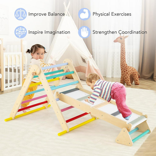 Olakids Pikler Triangle Set 7 in 1 Climbing Toys for Toddlers Foldable Baby Wood Montessori Jungle Gym