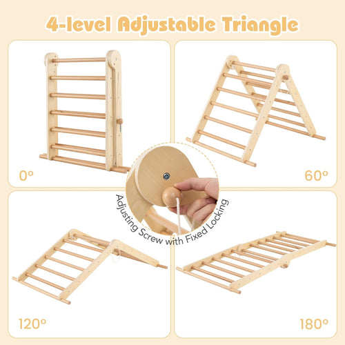 Olakids Pikler Triangle Set 7 in 1 Climbing Toys for Toddlers Foldable Baby Wood Montessori Jungle Gym