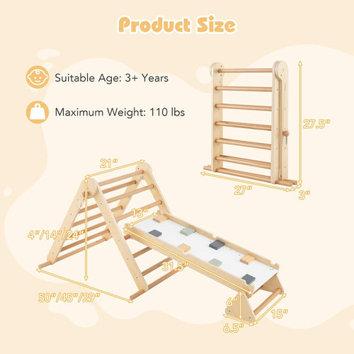 Olakids Pikler Triangle Set 7 in 1 Climbing Toys for Toddlers Foldable Baby Wood Montessori Jungle Gym