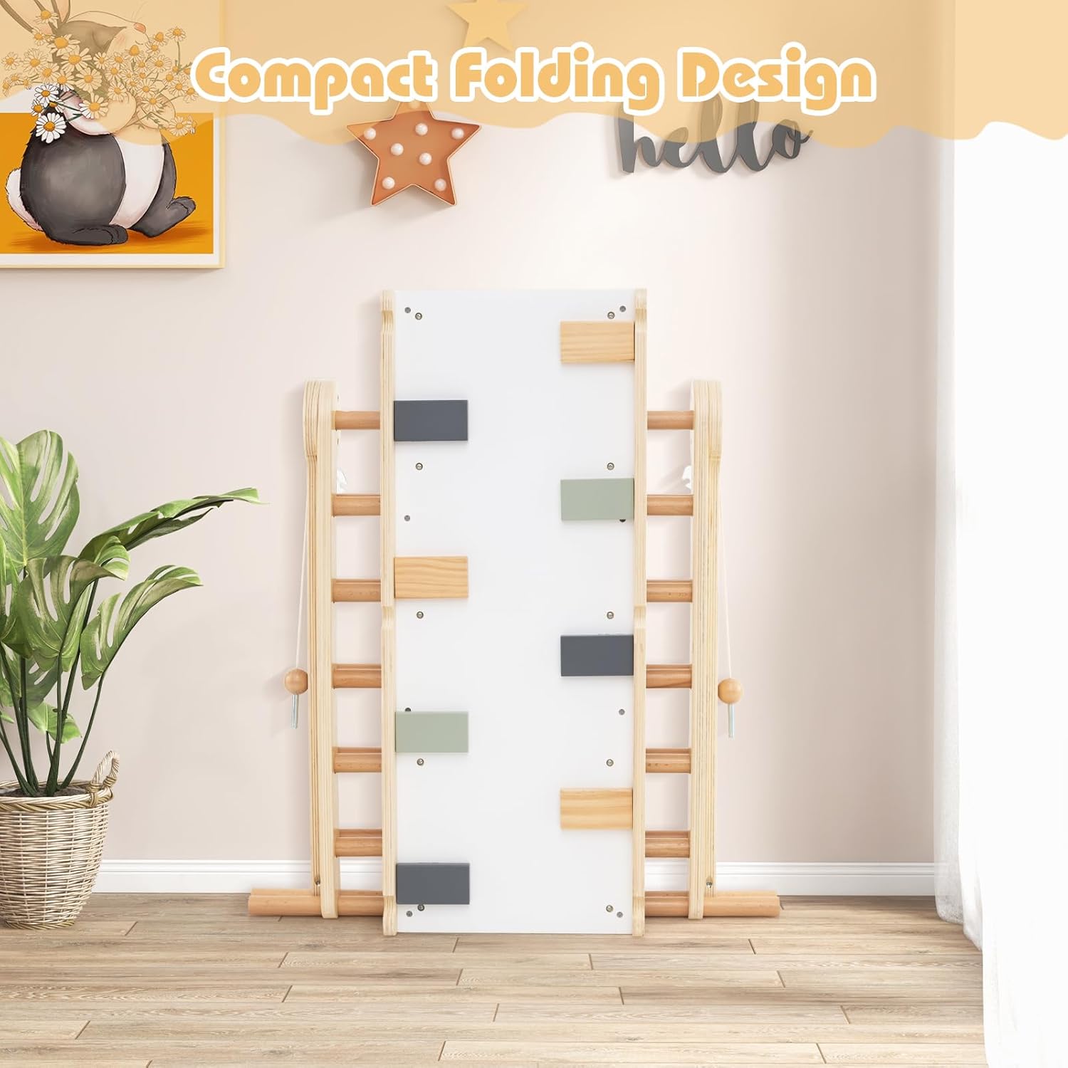 Olakids Pikler Triangle Set 7 in 1 Climbing Toys for Toddlers Foldable Baby Wood Montessori Jungle Gym