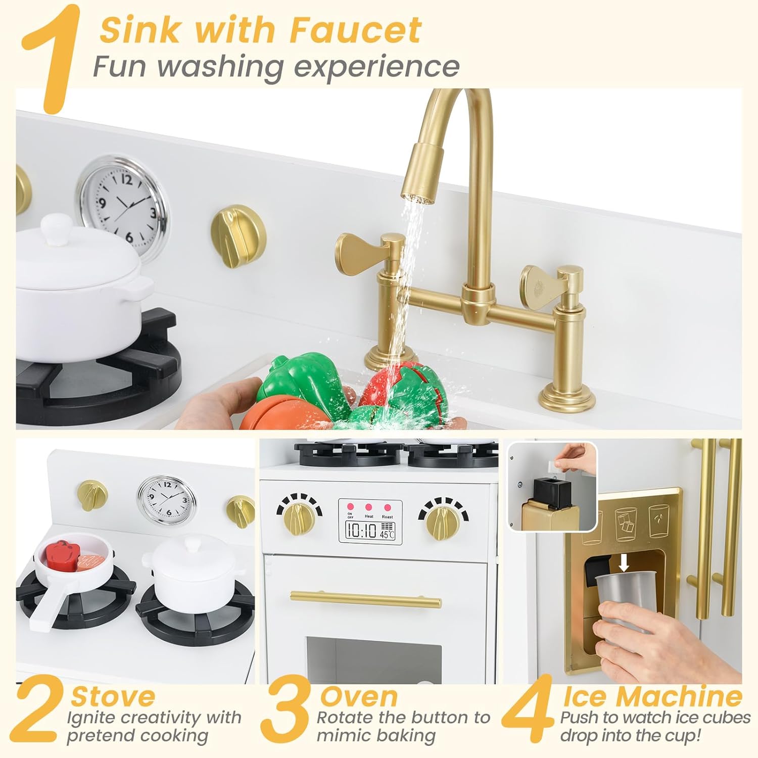 OLAKIDS Play Kitchen Set, Kids Children Pretend Toy Kitchen 2-Piece Playset for Girls Boys Ages 3+