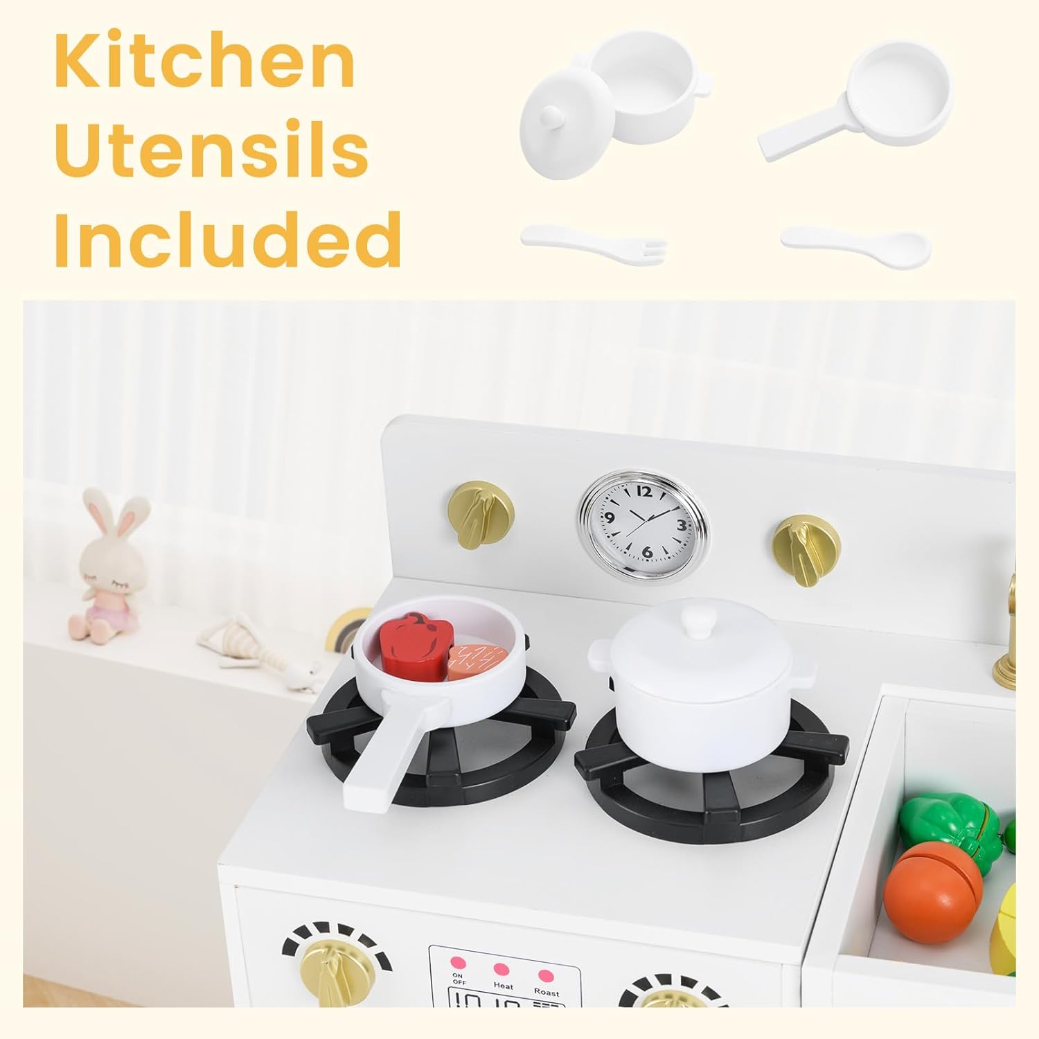 OLAKIDS Play Kitchen Set, Kids Children Pretend Toy Kitchen 2-Piece Playset for Girls Boys Ages 3+