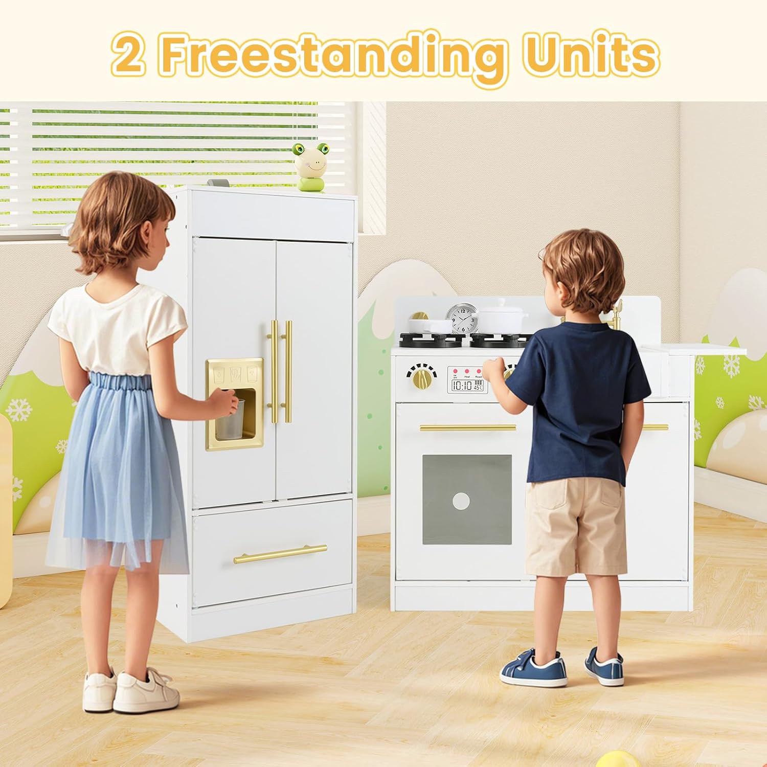 OLAKIDS Play Kitchen Set, Kids Children Pretend Toy Kitchen 2-Piece Playset for Girls Boys Ages 3+