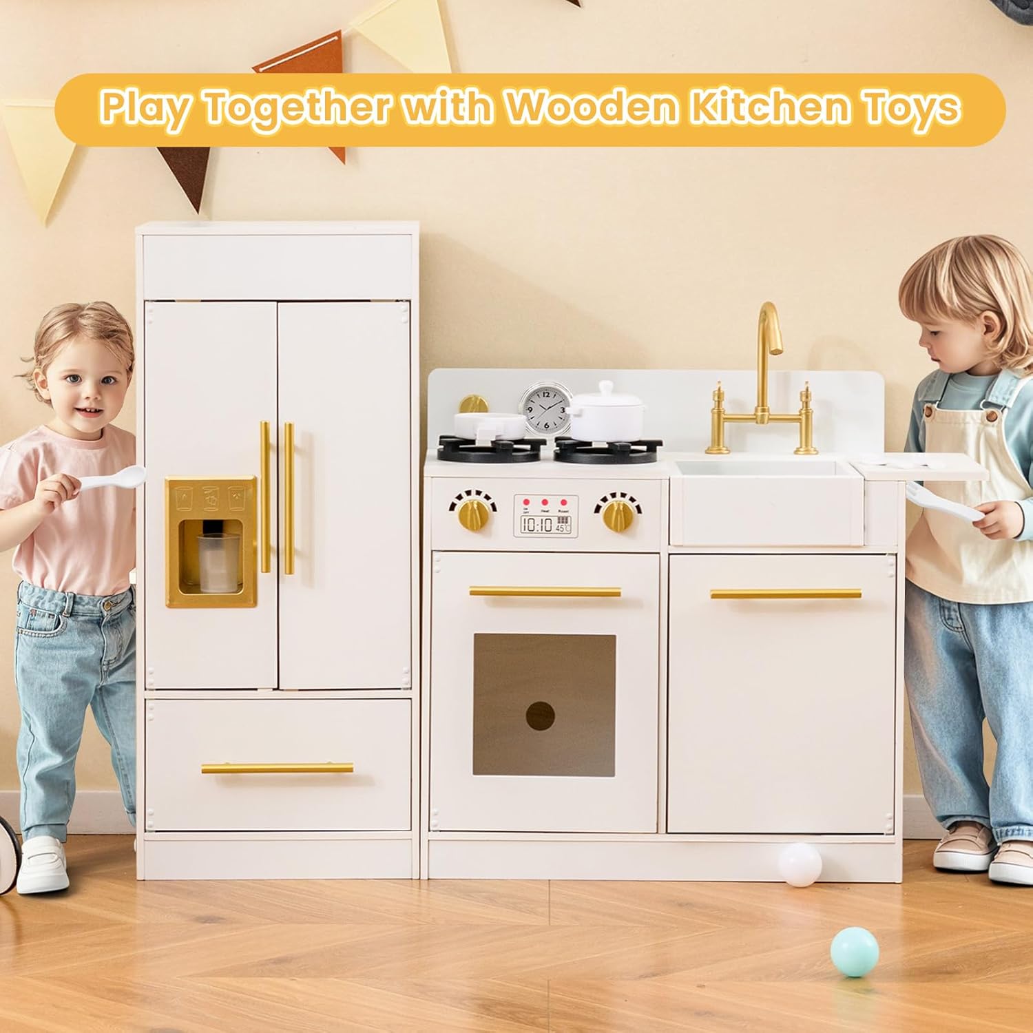 OLAKIDS Play Kitchen Set, Kids Children Pretend Toy Kitchen 2-Piece Playset for Girls Boys Ages 3+