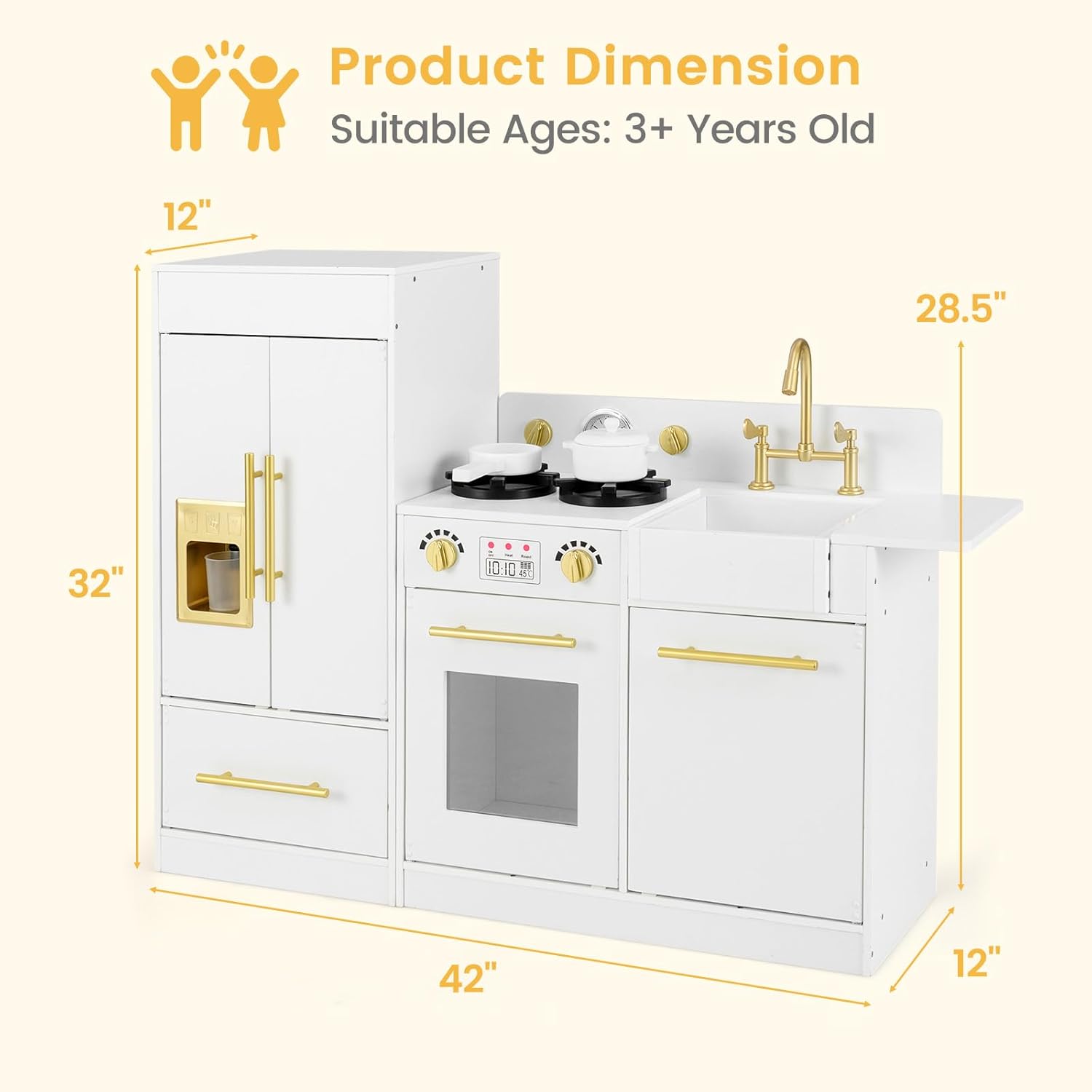 OLAKIDS Play Kitchen Set, Kids Children Pretend Toy Kitchen 2-Piece Playset for Girls Boys Ages 3+