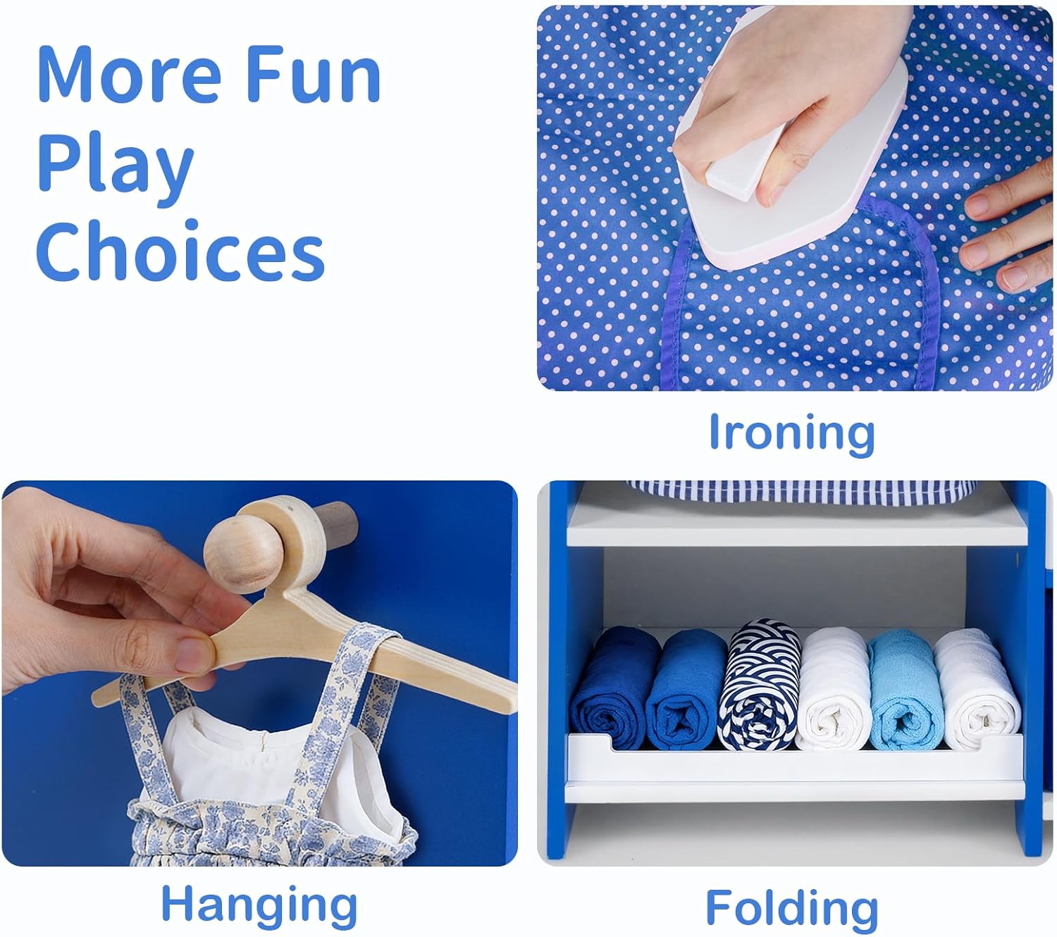 OLAKIDS Kids Toy Washing Machine Playset, Wooden Washer Pretend Laundry Set