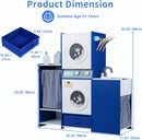 OLAKIDS Kids Toy Washing Machine Playset, Wooden Washer Pretend Laundry Set