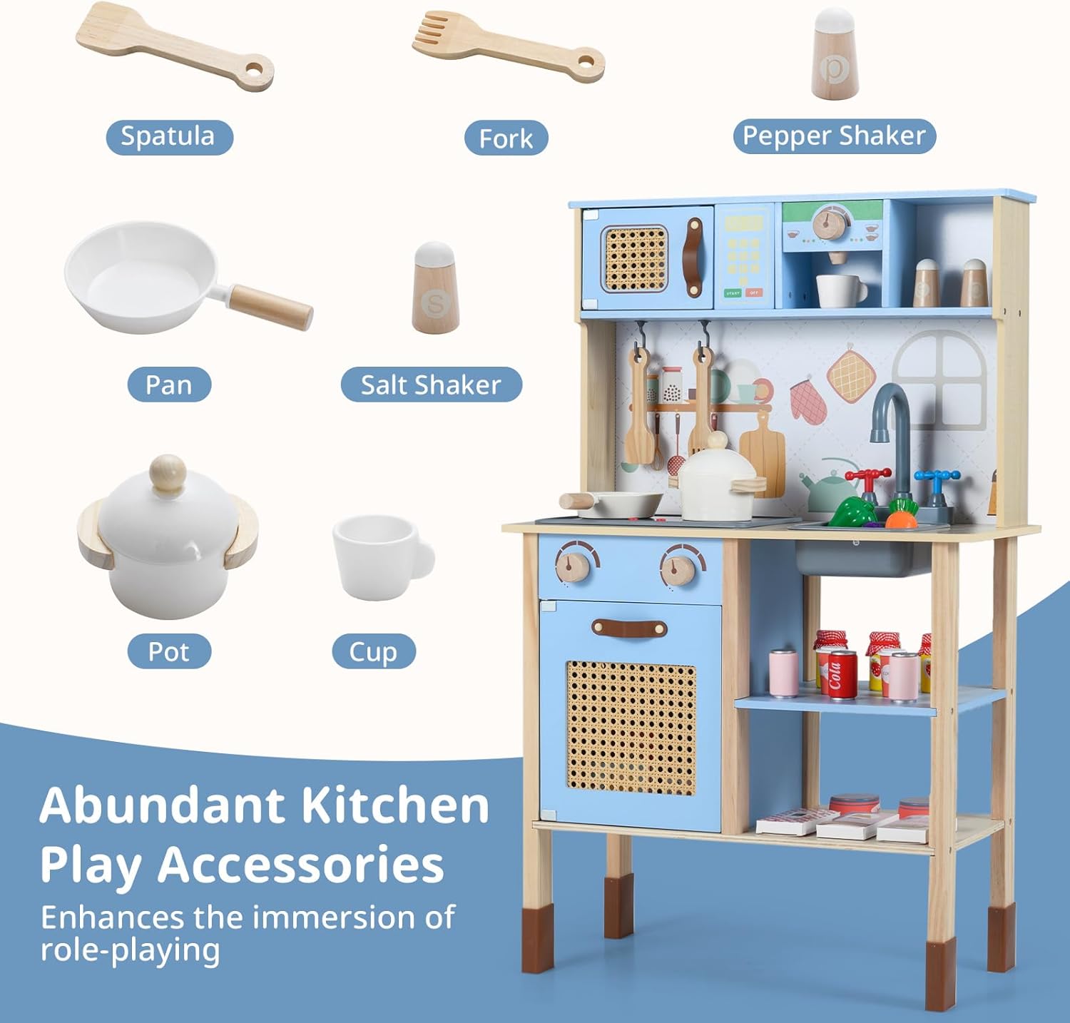 INFANS Play Kitchen for Kids, Wooden Pretend Playset Toddler Cooking Toy Gift for Boys Girls Aged 3+
