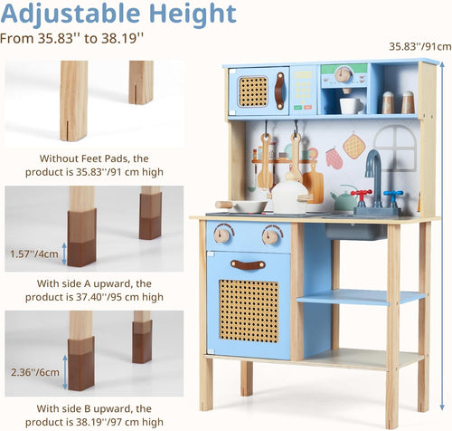 INFANS Play Kitchen for Kids, Wooden Pretend Playset Toddler Cooking Toy Gift for Boys Girls Aged 3+