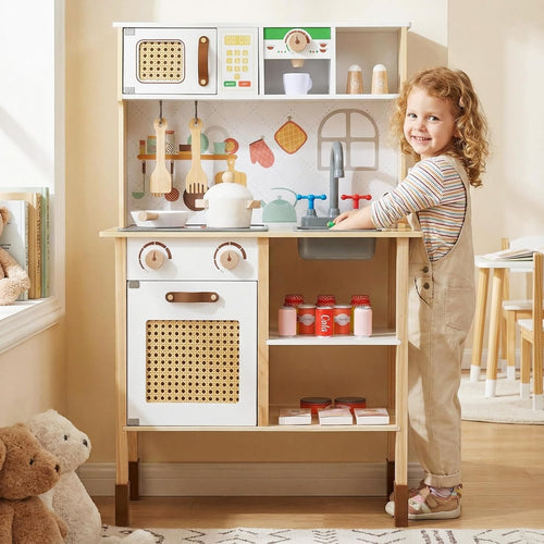 INFANS Play Kitchen for Kids, Wooden Pretend Playset Toddler Cooking Toy Gift for Boys Girls Aged 3+