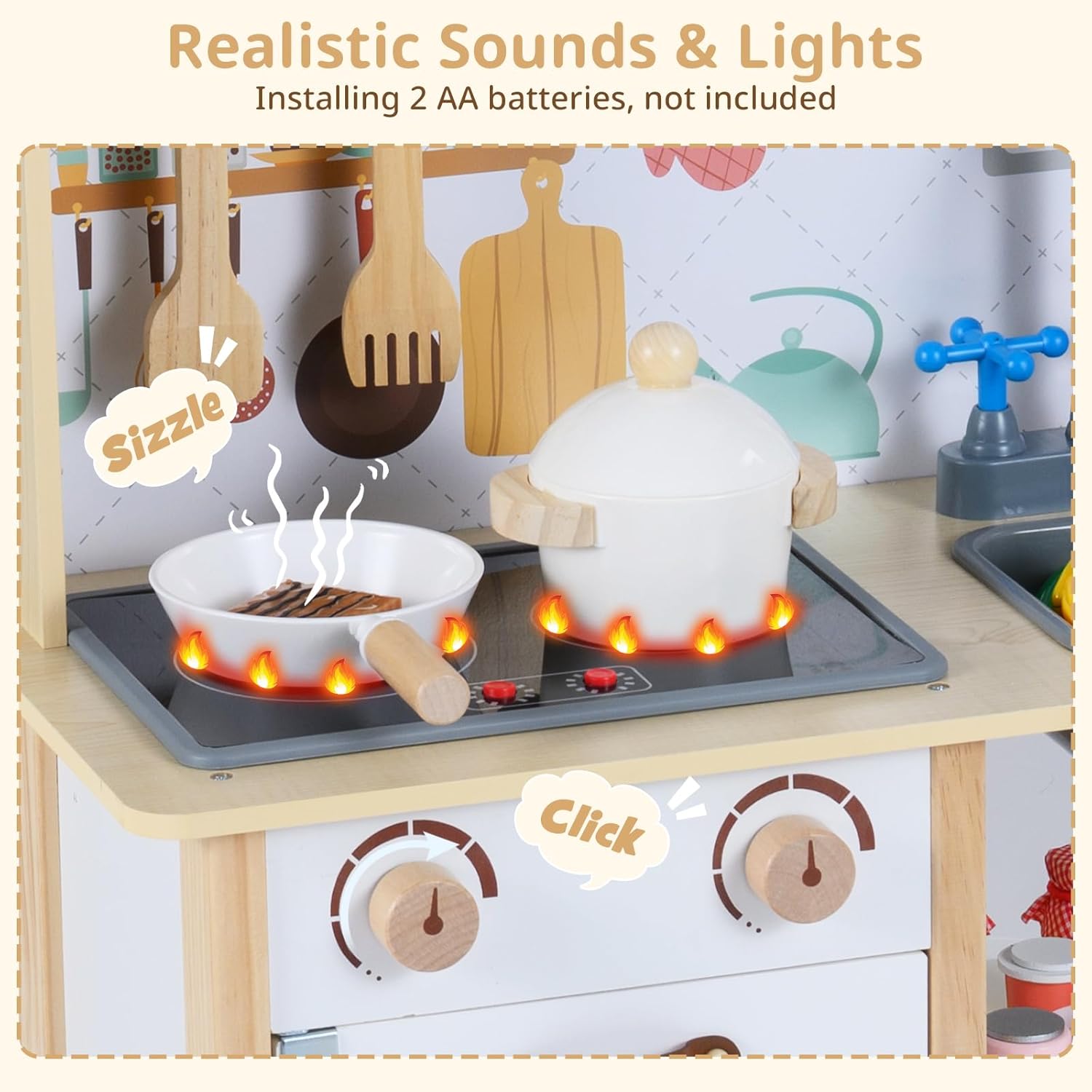 INFANS Play Kitchen for Kids, Wooden Pretend Playset Toddler Cooking Toy Gift for Boys Girls Aged 3+