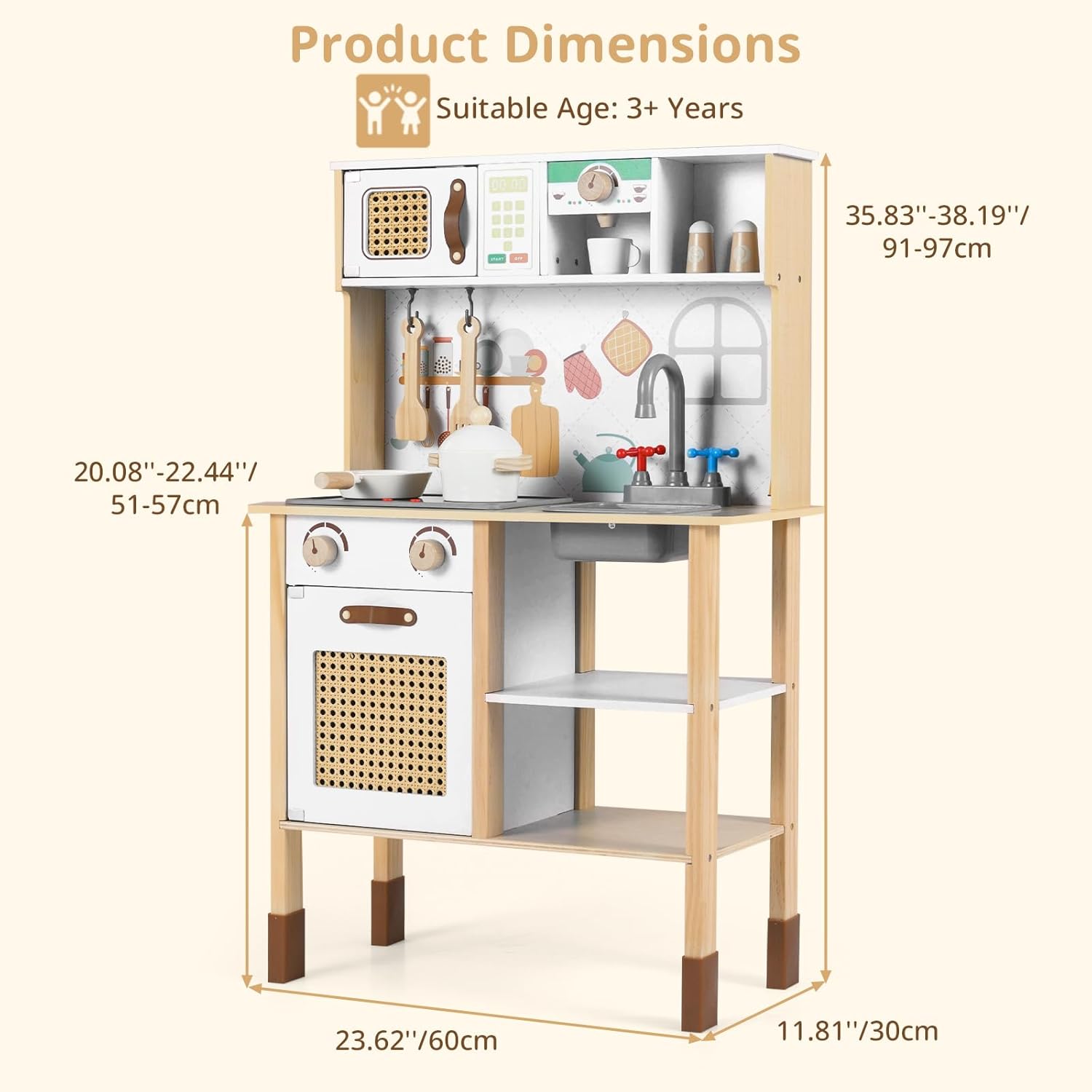 INFANS Play Kitchen for Kids, Wooden Pretend Playset Toddler Cooking Toy Gift for Boys Girls Aged 3+