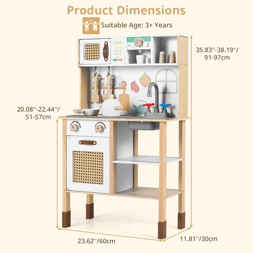 INFANS Play Kitchen for Kids, Wooden Pretend Playset Toddler Cooking Toy Gift for Boys Girls Aged 3+