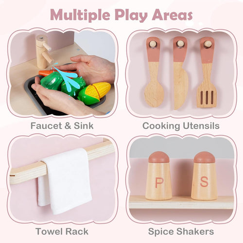 INFANS Play Kitchen for Kids, Wooden Pretend Playset Toddler Cooking Toy Gift for Boys Girls Aged 3+