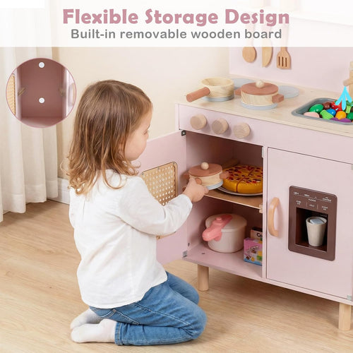 INFANS Play Kitchen for Kids, Wooden Pretend Playset Toddler Cooking Toy Gift for Boys Girls Aged 3+