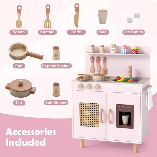 INFANS Play Kitchen for Kids, Wooden Pretend Playset Toddler Cooking Toy Gift for Boys Girls Aged 3+