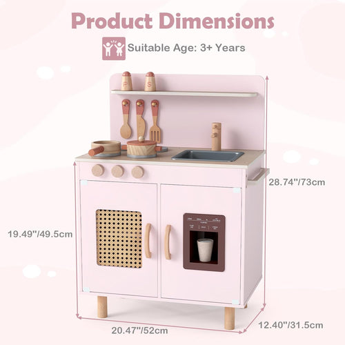 INFANS Play Kitchen for Kids, Wooden Pretend Playset Toddler Cooking Toy Gift for Boys Girls Aged 3+