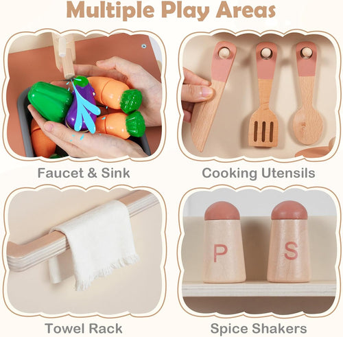INFANS Play Kitchen for Kids, Wooden Pretend Playset Toddler Cooking Toy Gift for Boys Girls Aged 3+