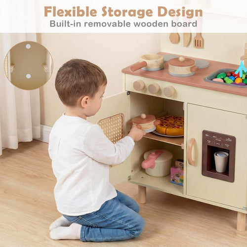 INFANS Play Kitchen for Kids, Wooden Pretend Playset Toddler Cooking Toy Gift for Boys Girls Aged 3+