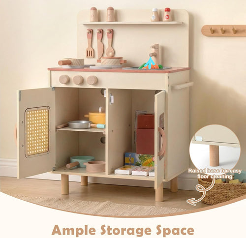 INFANS Play Kitchen for Kids, Wooden Pretend Playset Toddler Cooking Toy Gift for Boys Girls Aged 3+