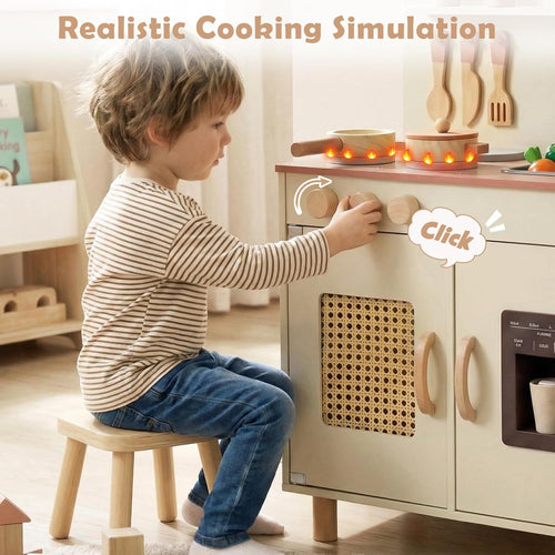 INFANS Play Kitchen for Kids, Wooden Pretend Playset Toddler Cooking Toy Gift for Boys Girls Aged 3+
