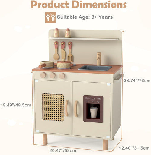 INFANS Play Kitchen for Kids, Wooden Pretend Playset Toddler Cooking Toy Gift for Boys Girls Aged 3+